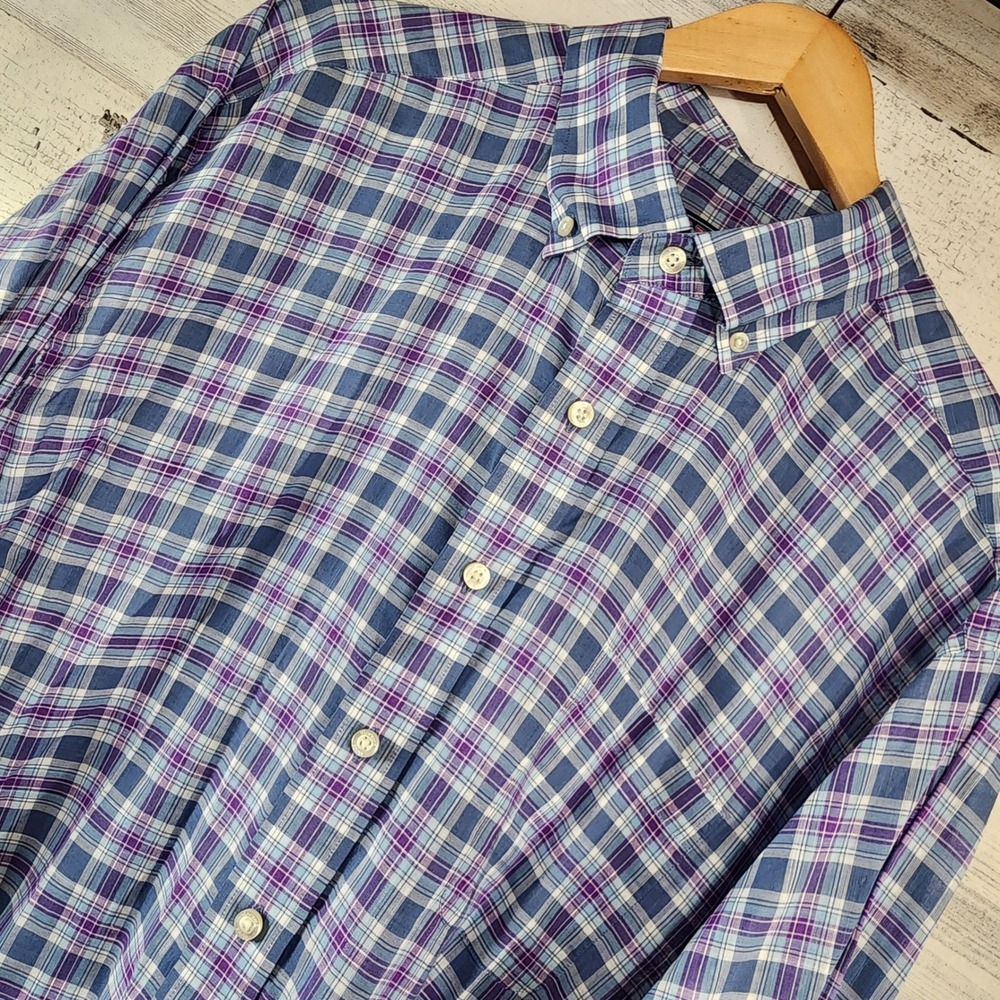 Vineyard Vines Button Down Shirt Mens XL Blue Purple Plaid Classic Murray Cotton